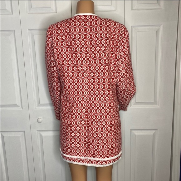Cynthia Rowley Red White Print Open Lined Blazer L - Picture 3 of 9